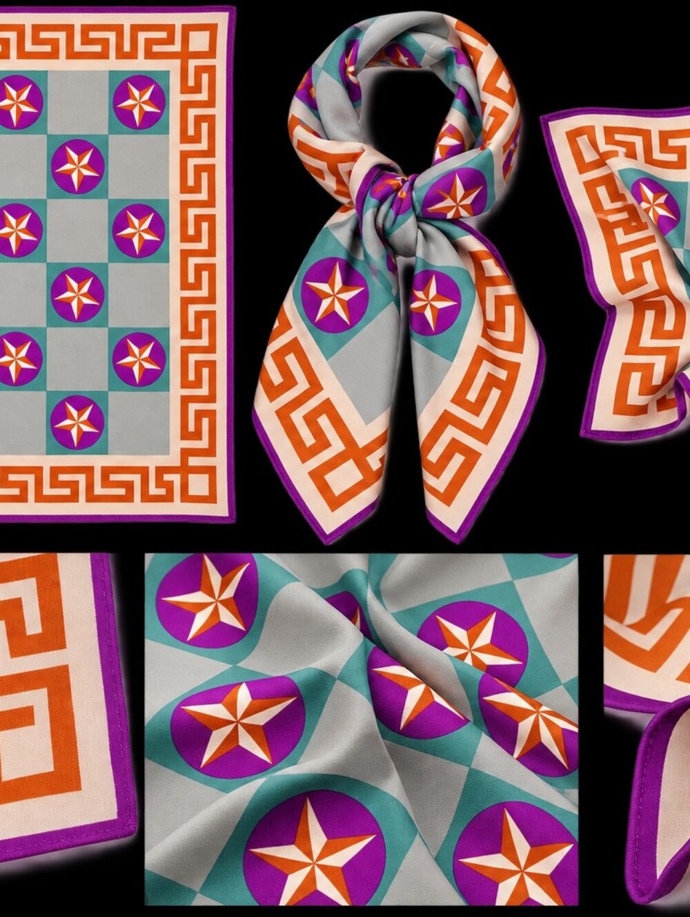 Vintage 80s American Folk Art Museum Square Silk Scarf Multi Checkerboard Design